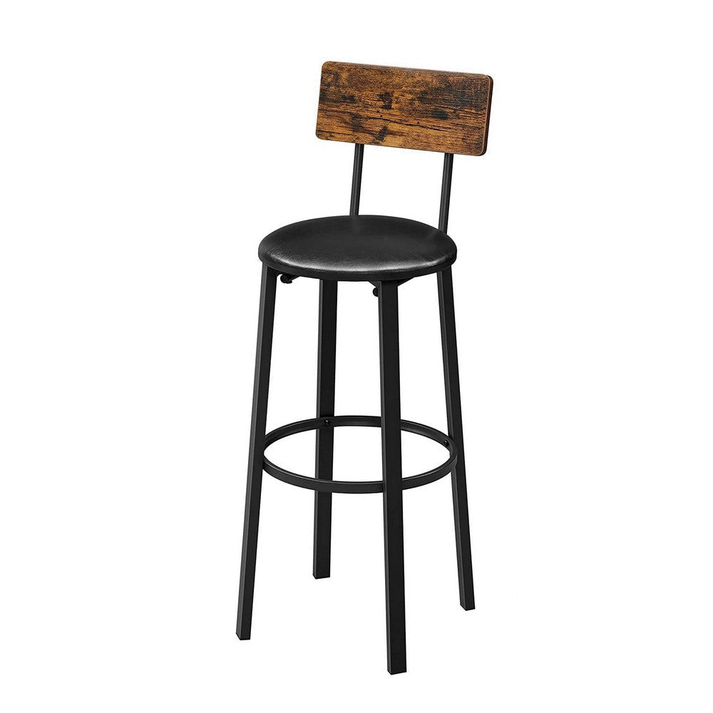 30 Inch Barstool Chair Set of 2 Brown Wood Panel Back Round Black Steel By Casagear Home BM316233