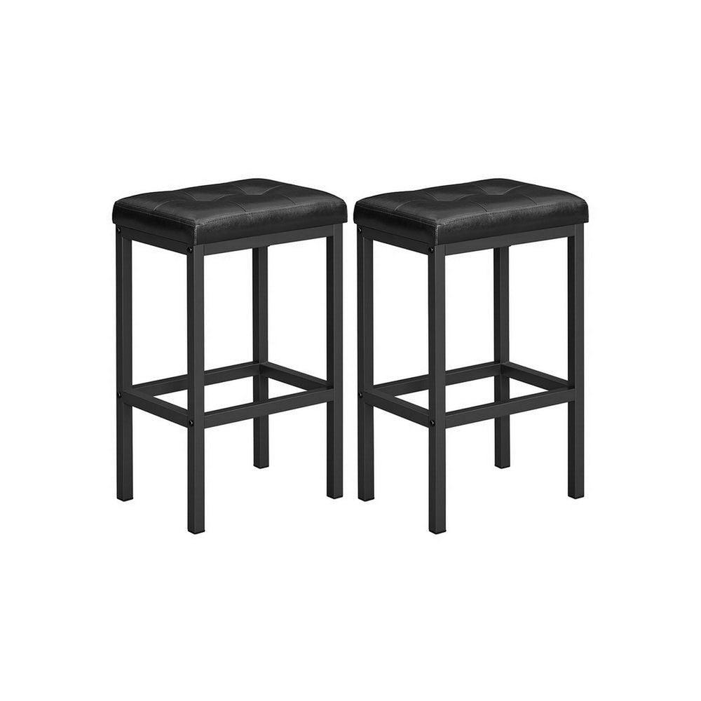 24 Inch Counter Stool Set of 2 Black Faux Leather Square Padded Steel By Casagear Home BM316234