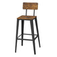 29 Inch Industrial Barstool Chair Set of 2 Panel Back Brown Black Steel By Casagear Home BM316235