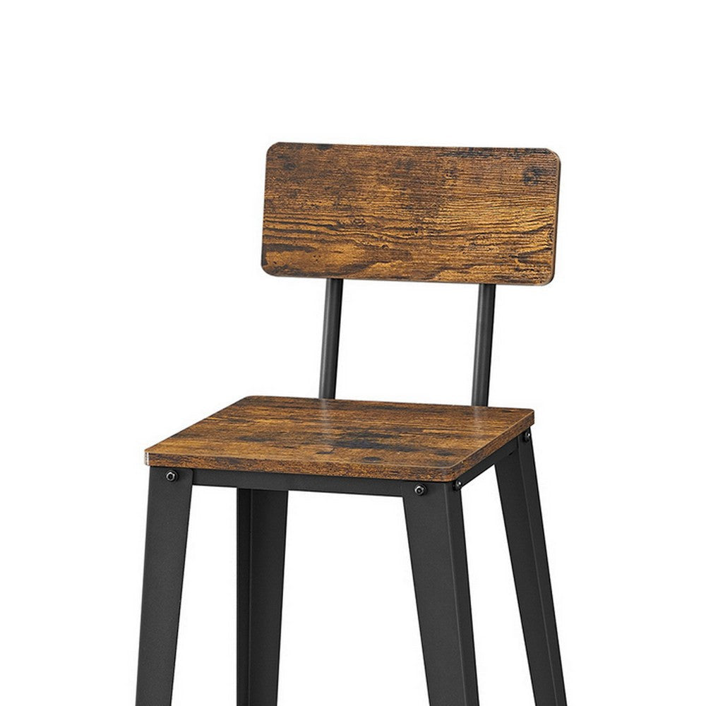 29 Inch Industrial Barstool Chair Set of 2 Panel Back Brown Black Steel By Casagear Home BM316235