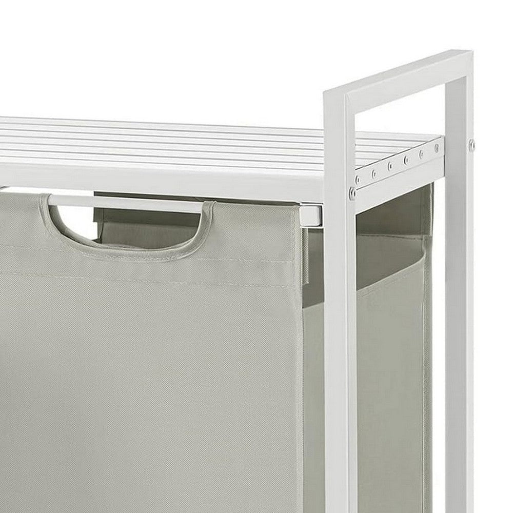 Nabi 29 Inch Laundry Basket 2 Pull Out and Removable Bags Metal White By Casagear Home BM316238