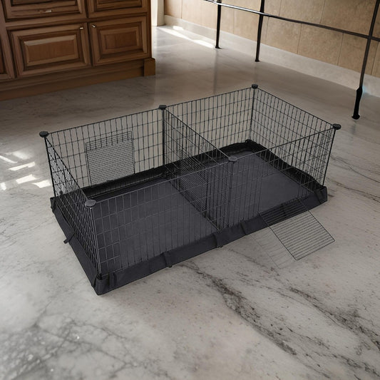 Havi 48 Inch Small Pet Cube Playpen, 2 Separate Spaces, Metal Frame, Black By Casagear Home