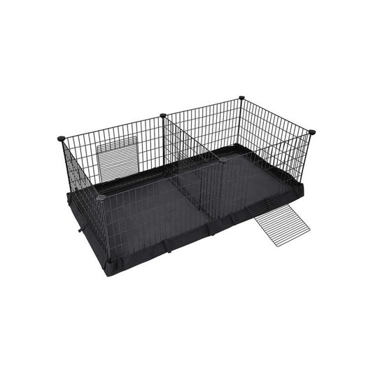 Havi 48 Inch Small Pet Cube Playpen, 2 Separate Spaces, Metal Frame, Black By Casagear Home