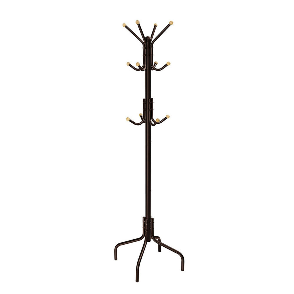Deli 71 Inch Coat Rack, 12 Hooks with Round Knobs, 4 Legs, Brown Metal By Casagear Home