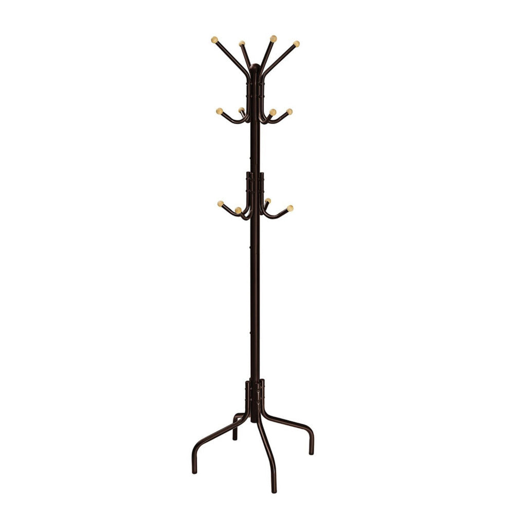 Deli 71 Inch Coat Rack, 12 Hooks with Round Knobs, 4 Legs, Brown Metal By Casagear Home