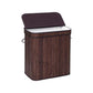 25 Inch Laundry Basket, Curved Lid, Removable Bag, Handle, Brown Finish By Casagear Home