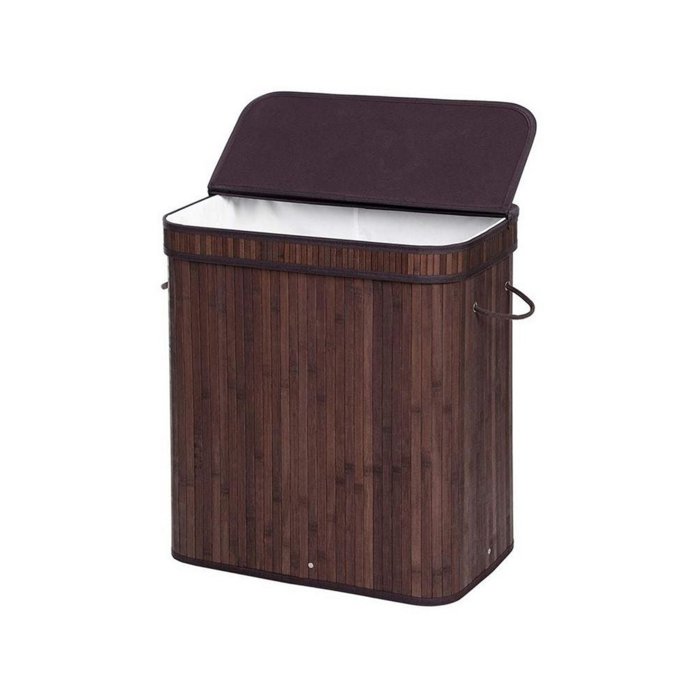 25 Inch Laundry Basket, Curved Lid, Removable Bag, Handle, Brown Finish By Casagear Home