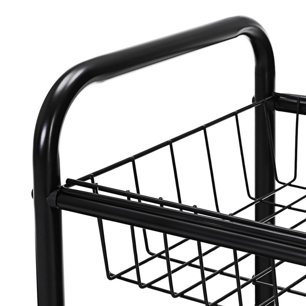 Navi 28 Inch Rolling Cart, 3 Shelves, Metal Frame, Caster Wheels, Black By Casagear Home