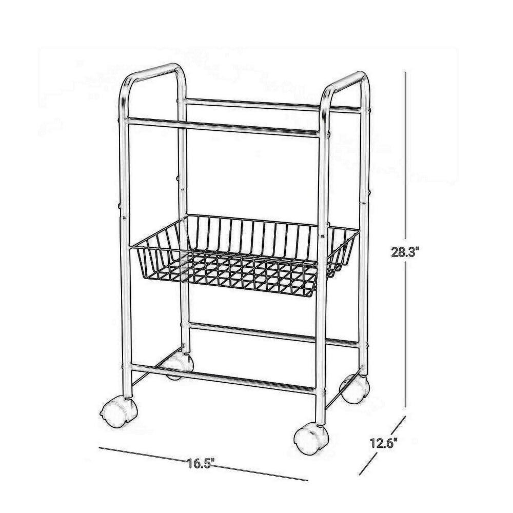 Navi 28 Inch Rolling Cart 3 Shelves Metal Frame Caster Wheels Black By Casagear Home BM316247