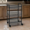 Navi 28 Inch Rolling Cart 3 Shelves Metal Frame Caster Wheels Black By Casagear Home BM316247