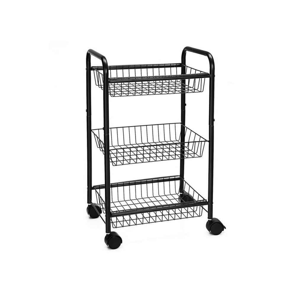 Navi 28 Inch Rolling Cart, 3 Shelves, Metal Frame, Caster Wheels, Black By Casagear Home