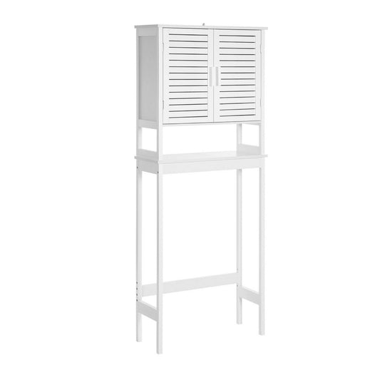 Fali 68 Inch Over Toilet Cabinet Stand, Slatted Double Doors, White By Casagear Home