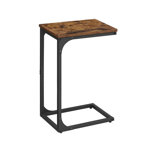 24 Inch End Table, C Shaped Metal Frame, Square Wood Top, Black Finish By Casagear Home