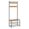 69 Inch Clothing Rack, 3 Shelves, 9 Hooks, Square Seat, Black Metal, Brown By Casagear Home