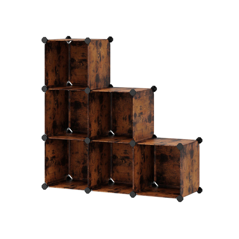 Coki 38 Inch Storage Organizer, 6 Cube Cubbie Shelves, Black, Brown Finish By Casagear Home