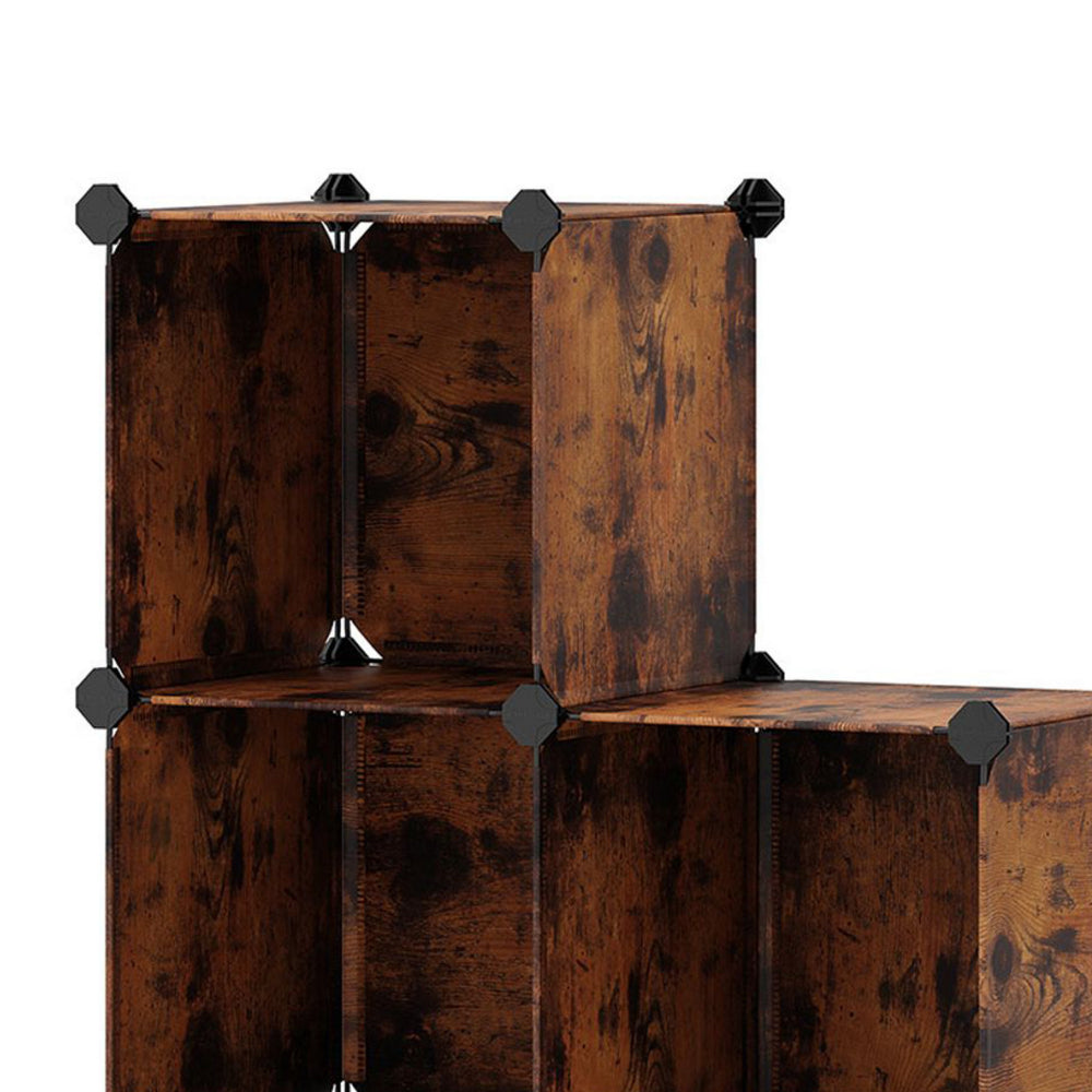 Coki 38 Inch Storage Organizer, 6 Cube Cubbie Shelves, Black, Brown Finish By Casagear Home