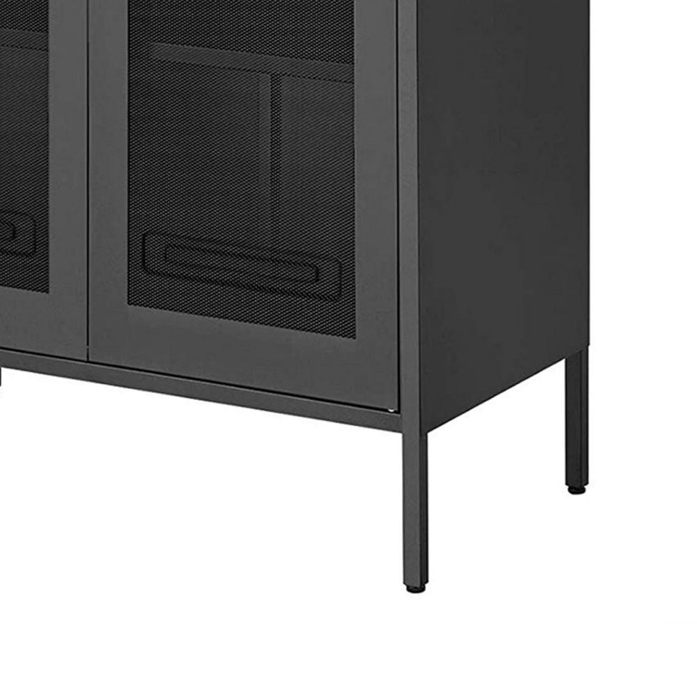 Dobi 41 Inch Storage Buffet Cabinet, Double Doors, 2 Handles, Charcoal Gray By Casagear Home