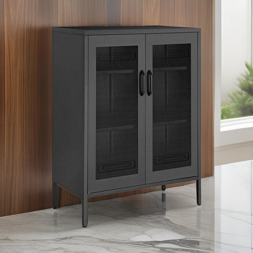 Dobi 41 Inch Storage Buffet Cabinet, Double Doors, 2 Handles, Charcoal Gray By Casagear Home