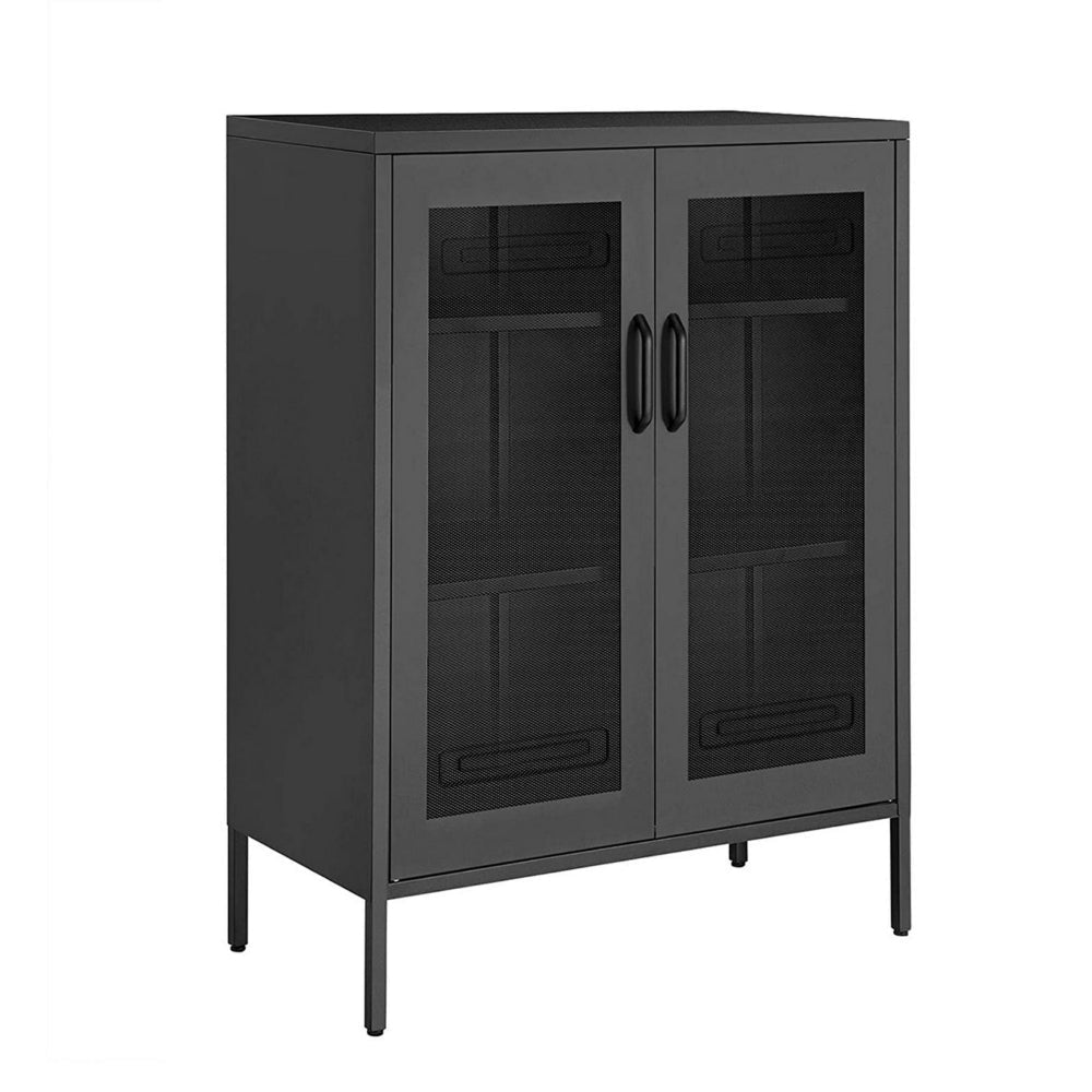 Dobi 41 Inch Storage Buffet Cabinet, Double Doors, 2 Handles, Charcoal Gray By Casagear Home