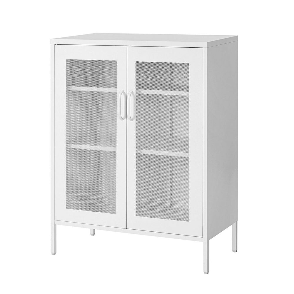 Dobi 41 Inch Storage Buffet Cabinet, Double Doors, 2 Handles, White Steel By Casagear Home