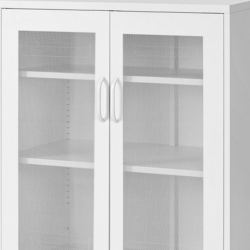 Dobi 41 Inch Storage Buffet Cabinet, Double Doors, 2 Handles, White Steel By Casagear Home