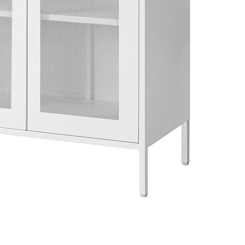 Dobi 41 Inch Storage Buffet Cabinet Double Doors 2 Handles White Steel By Casagear Home BM316260