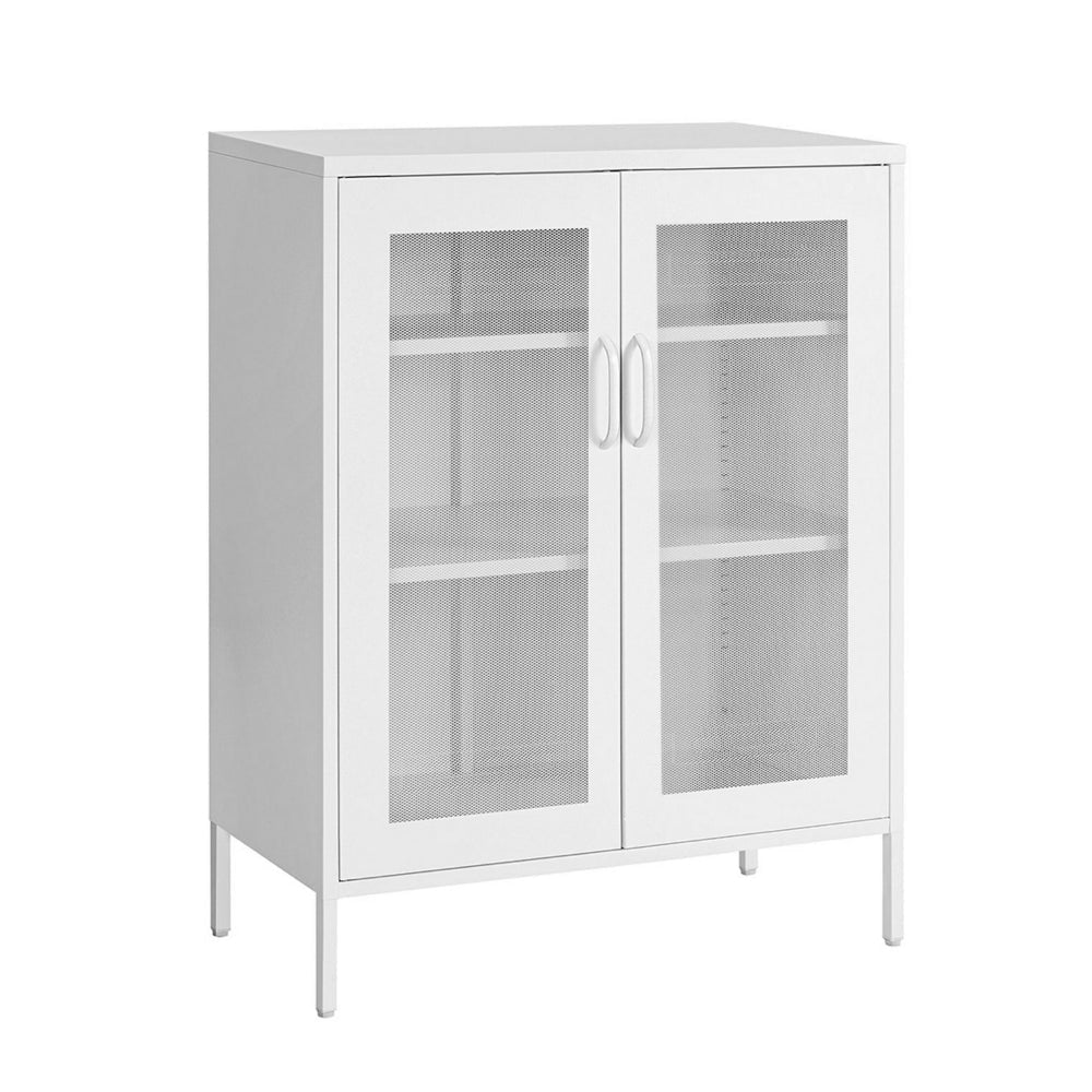 Dobi 41 Inch Storage Buffet Cabinet, Double Doors, 2 Handles, White Steel By Casagear Home