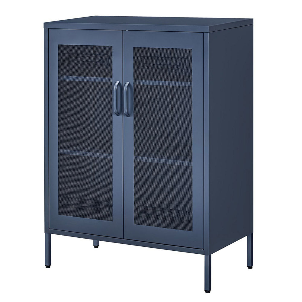 Dobi 41 Inch Storage Buffet Cabinet, Double Doors, 2 Handles, Blue Steel By Casagear Home