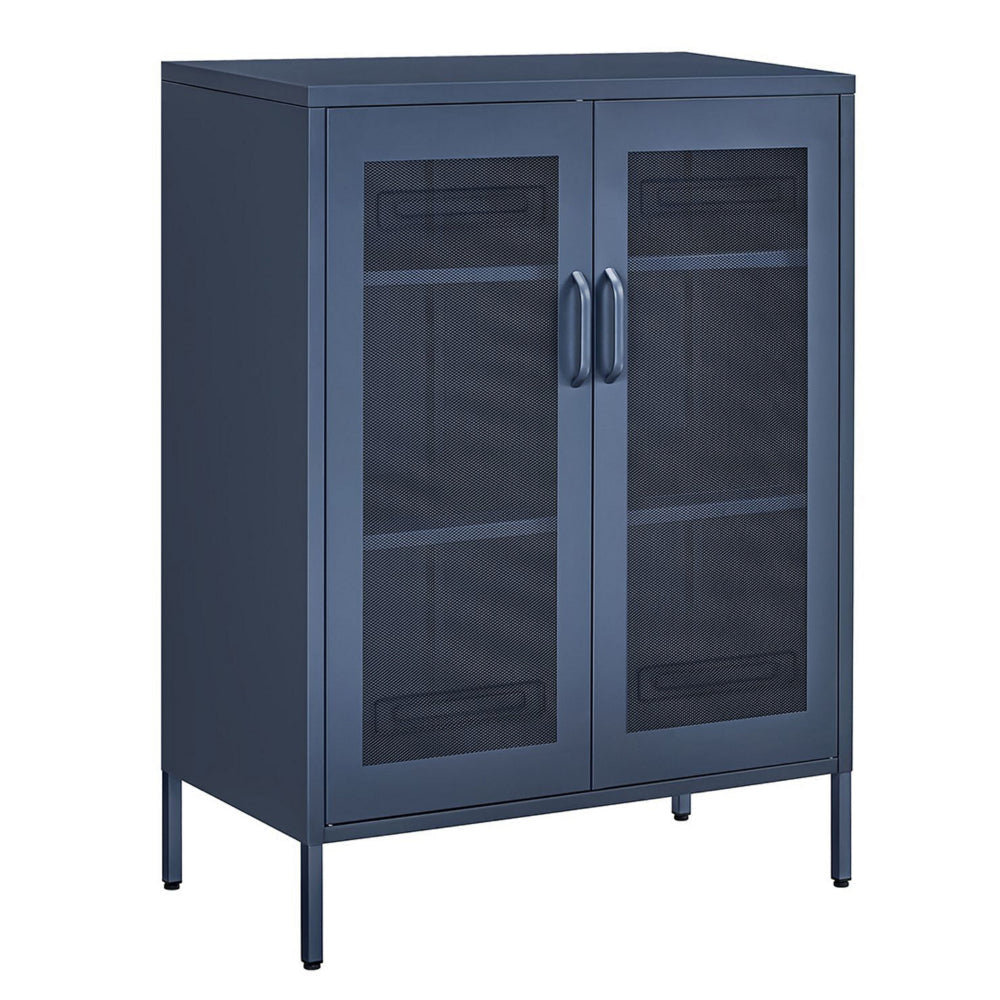 Dobi 41 Inch Storage Buffet Cabinet, Double Doors, 2 Handles, Blue Steel By Casagear Home