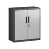 Tira 35 Inch Storage Cabinet with Lock Shelves Silver Black Metal By Casagear Home BM316262