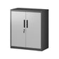 Tira 35 Inch Storage Cabinet with Lock, Shelves, Silver, Black Metal By Casagear Home