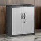 Tira 35 Inch Storage Cabinet with Lock, Shelves, Silver, Black Metal By Casagear Home