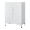 Tira 35 Inch Storage Cabinet with Lock, Shelves, Cutout Handle, Gray Metal By Casagear Home