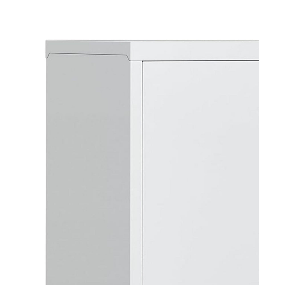 Tira 35 Inch Storage Cabinet with Lock, Shelves, Cutout Handle, Gray Metal By Casagear Home