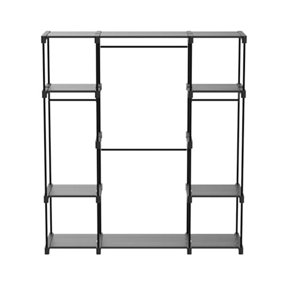 Iko 65 Inch Wardrobe Rack, 4 Hanging Sections, 3 Shelves, Black Metal By Casagear Home