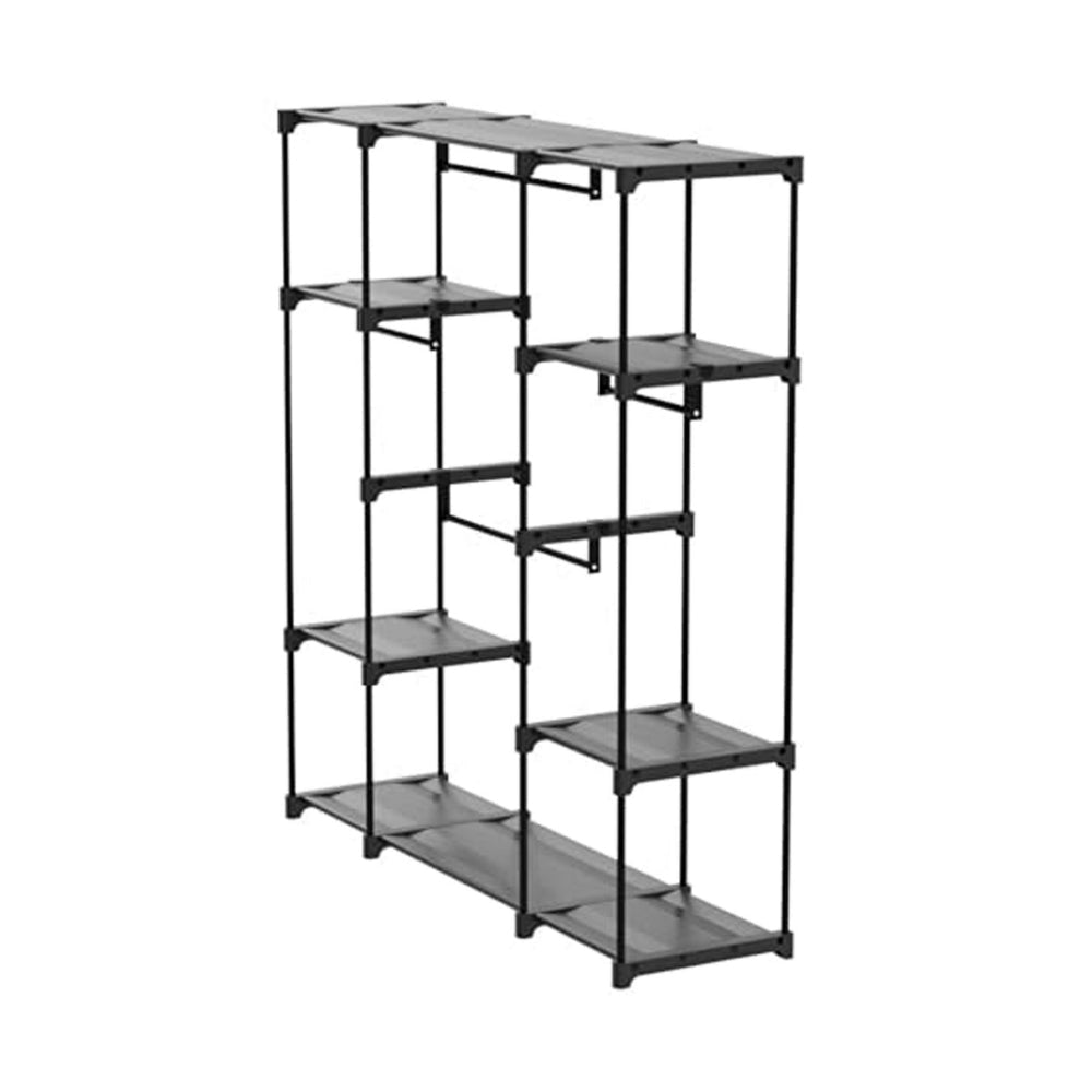 Iko 65 Inch Wardrobe Rack, 4 Hanging Sections, 3 Shelves, Black Metal By Casagear Home