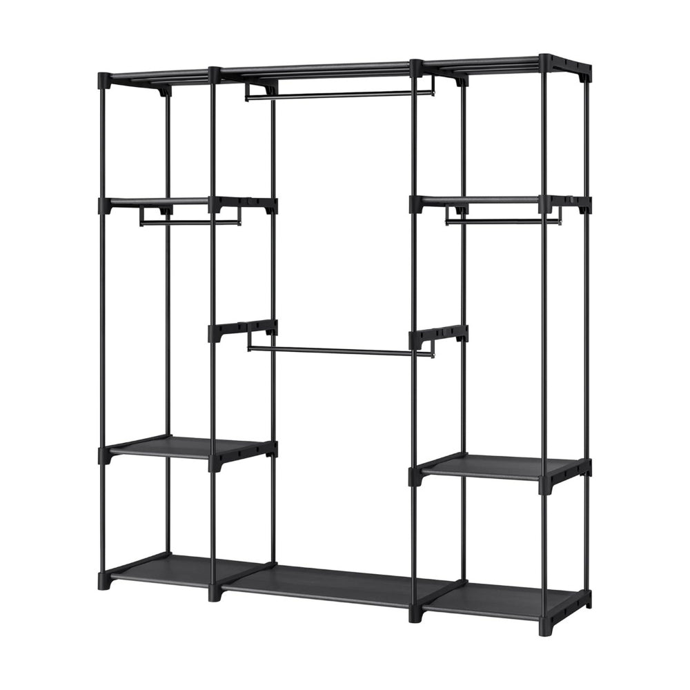 Iko 65 Inch Wardrobe Rack, 4 Hanging Sections, 3 Shelves, Black Metal By Casagear Home