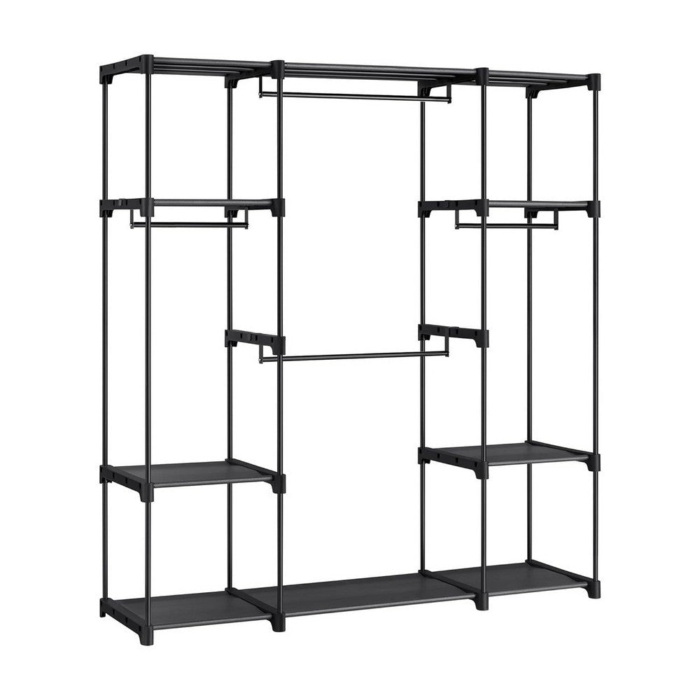 Iko 65 Inch Wardrobe Rack 4 Hanging Sections 3 Shelves Black Metal By Casagear Home BM316265