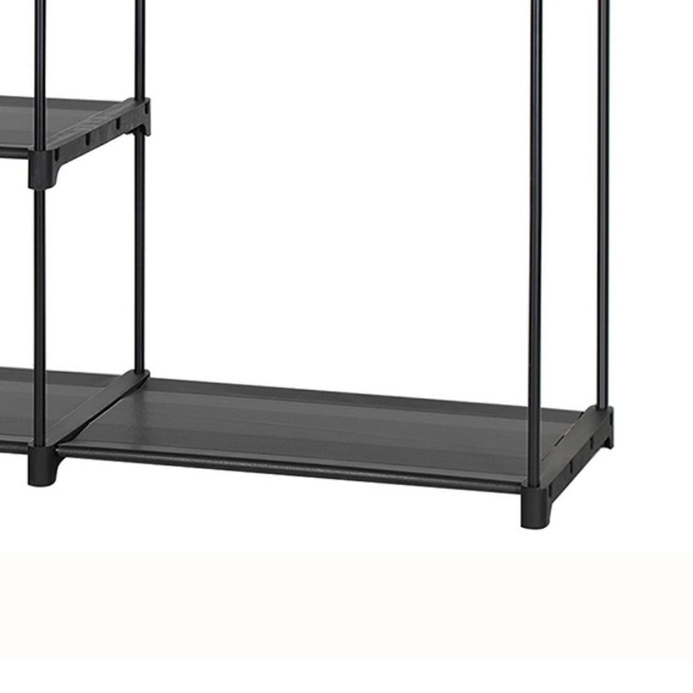 Iko 65 Inch Foldable Wardrobe Rack 2 Hanging Areas 4 Shelves Black Metal By Casagear Home BM316266