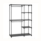 Iko 65 Inch Foldable Wardrobe Rack, 2 Hanging Areas, 4 Shelves, Black Metal By Casagear Home