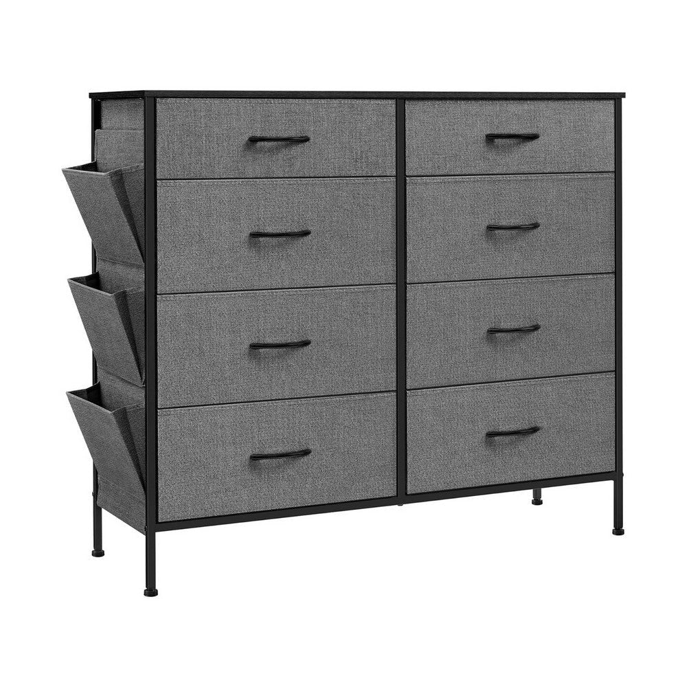 Savi 42 Inch Small Space Dresser 8 Fabric Drawers with Side Pockets Gray By Casagear Home BM316267