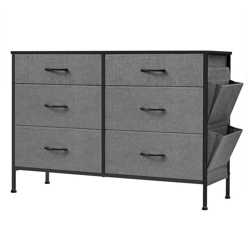 Savi 42 Inch Small Space Dresser 6 Fabric Drawers with Side Pockets Gray By Casagear Home BM316268