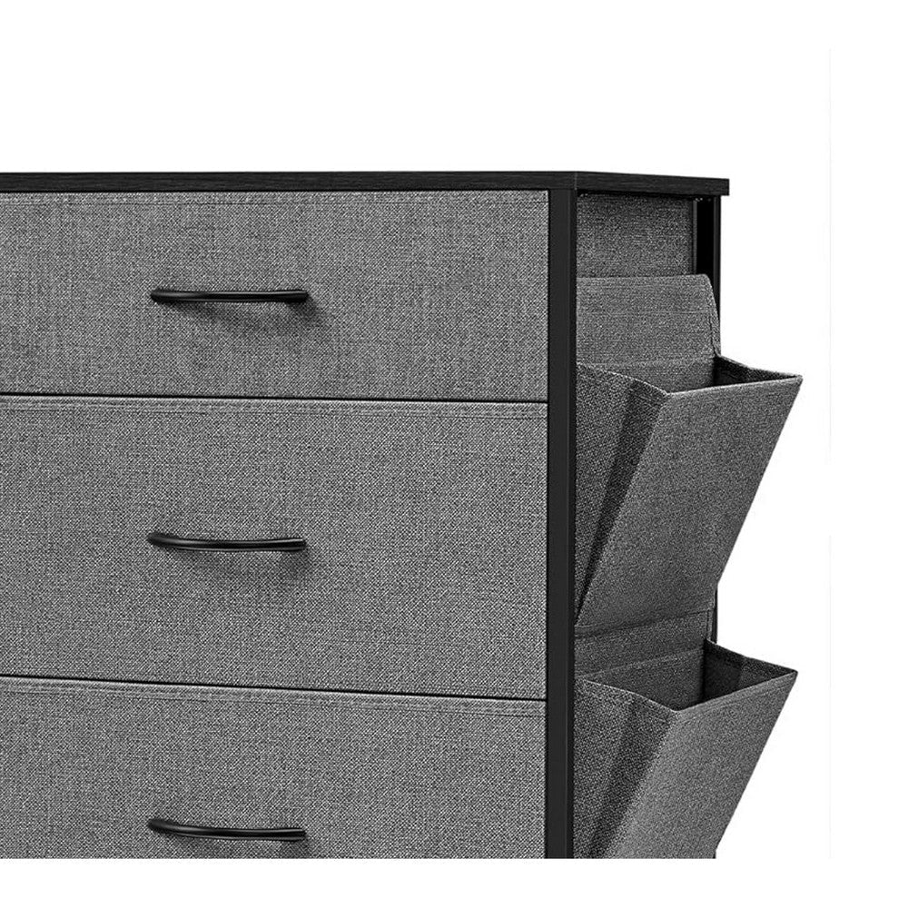 Savi 42 Inch Small Space Dresser 6 Fabric Drawers with Side Pockets Gray By Casagear Home BM316268