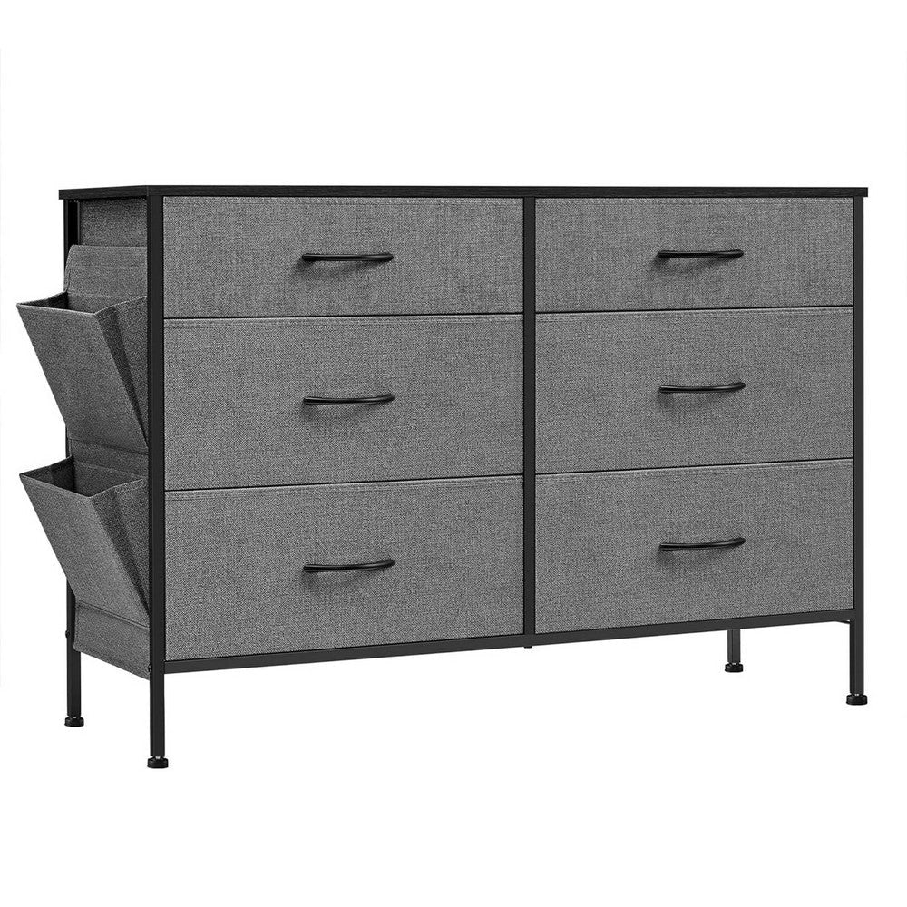 Savi 42 Inch Small Space Dresser 6 Fabric Drawers with Side Pockets Gray By Casagear Home BM316268