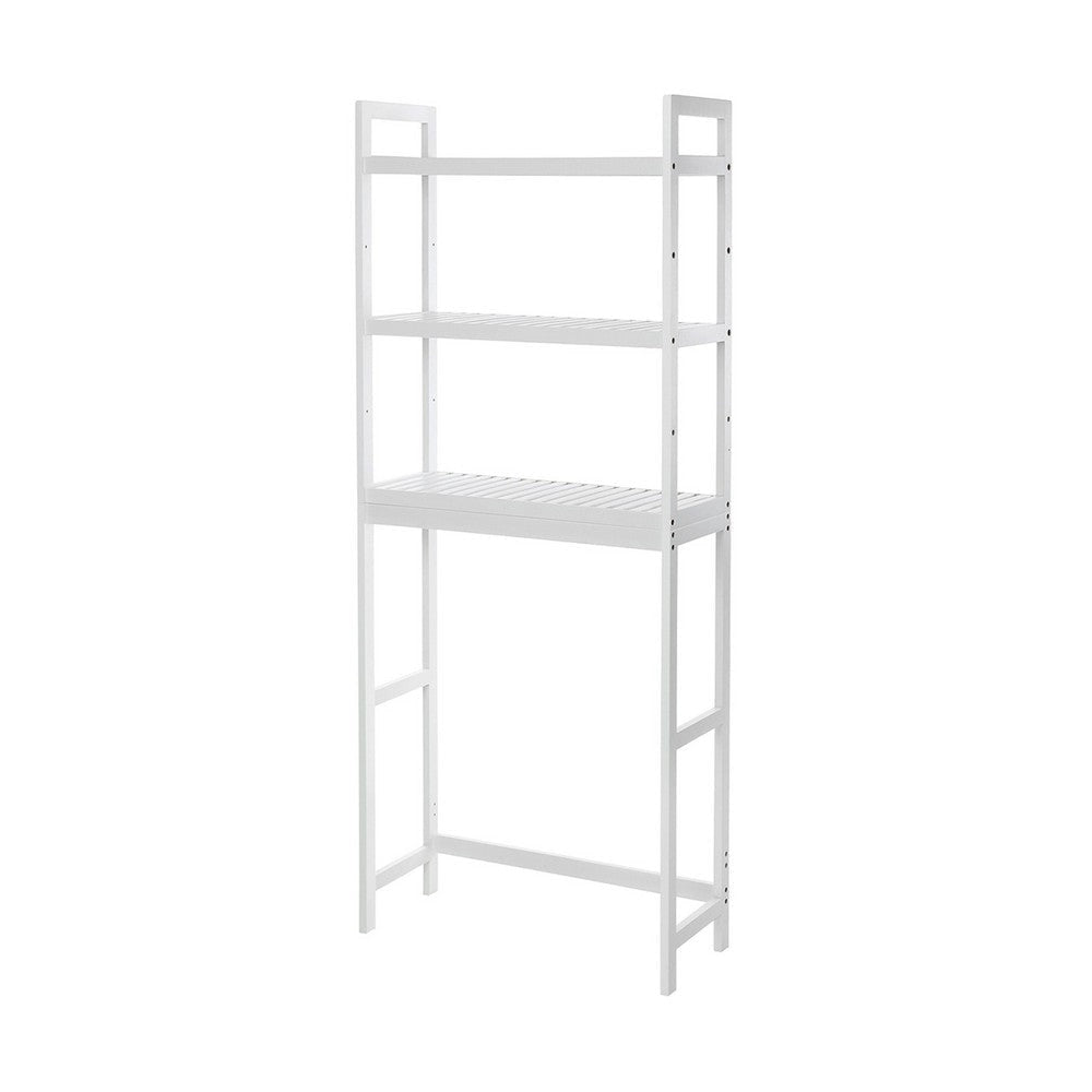 Vali 64 Inch Over Toilet Rack 3 Slatted Style Shelves White Bamboo Frame By Casagear Home BM316269