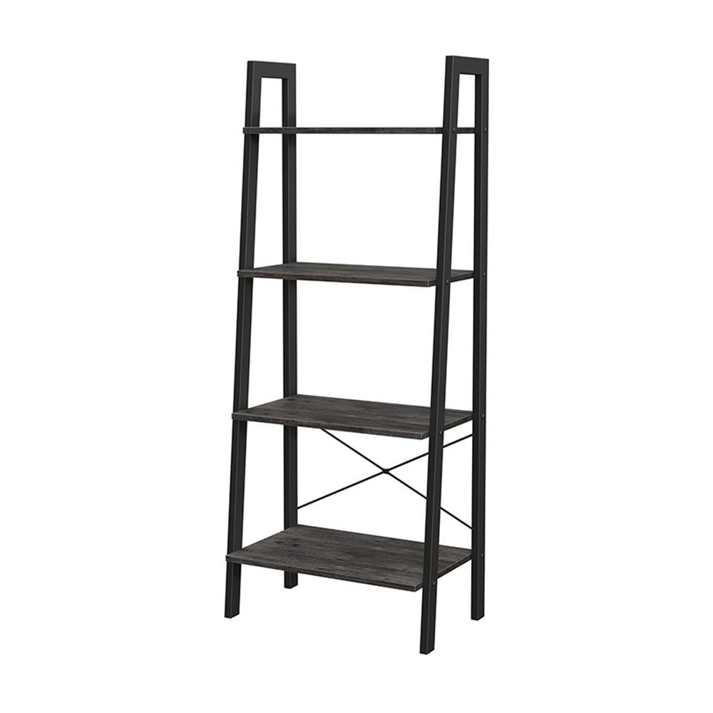 Javi 54 Inch Corner Ladder Shelf 4 Tiers X Shape Bars Black Steel Finish By Casagear Home BM316272