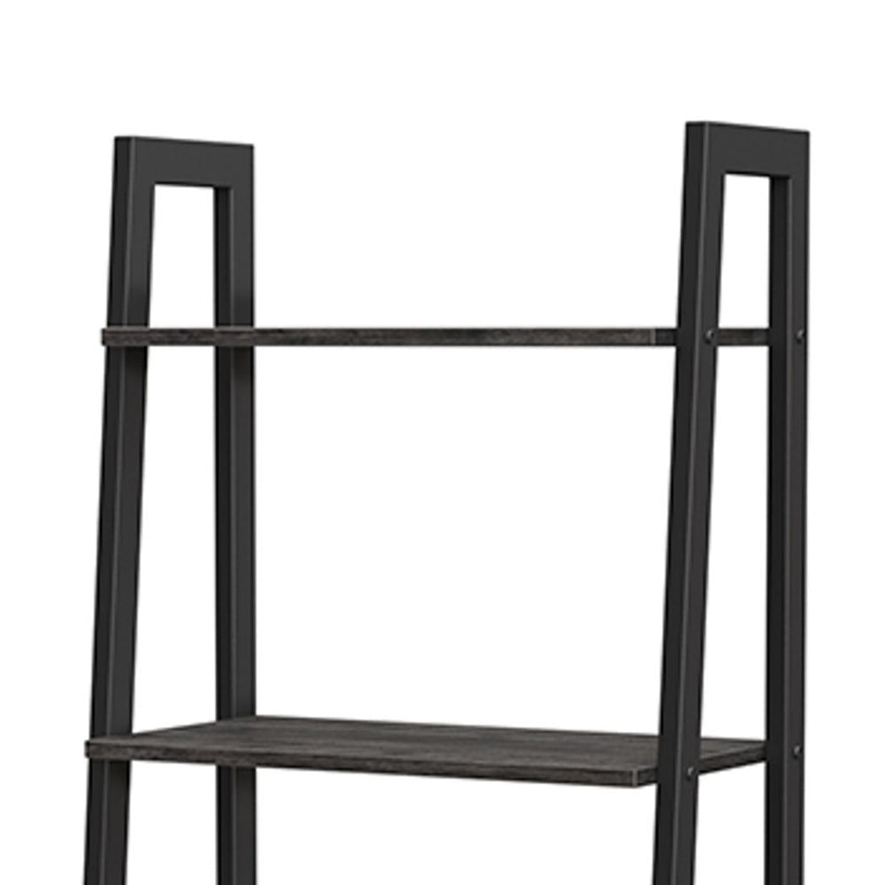 Javi 54 Inch Corner Ladder Shelf, 4 Tiers, X Shape Bars, Black Steel Finish By Casagear Home