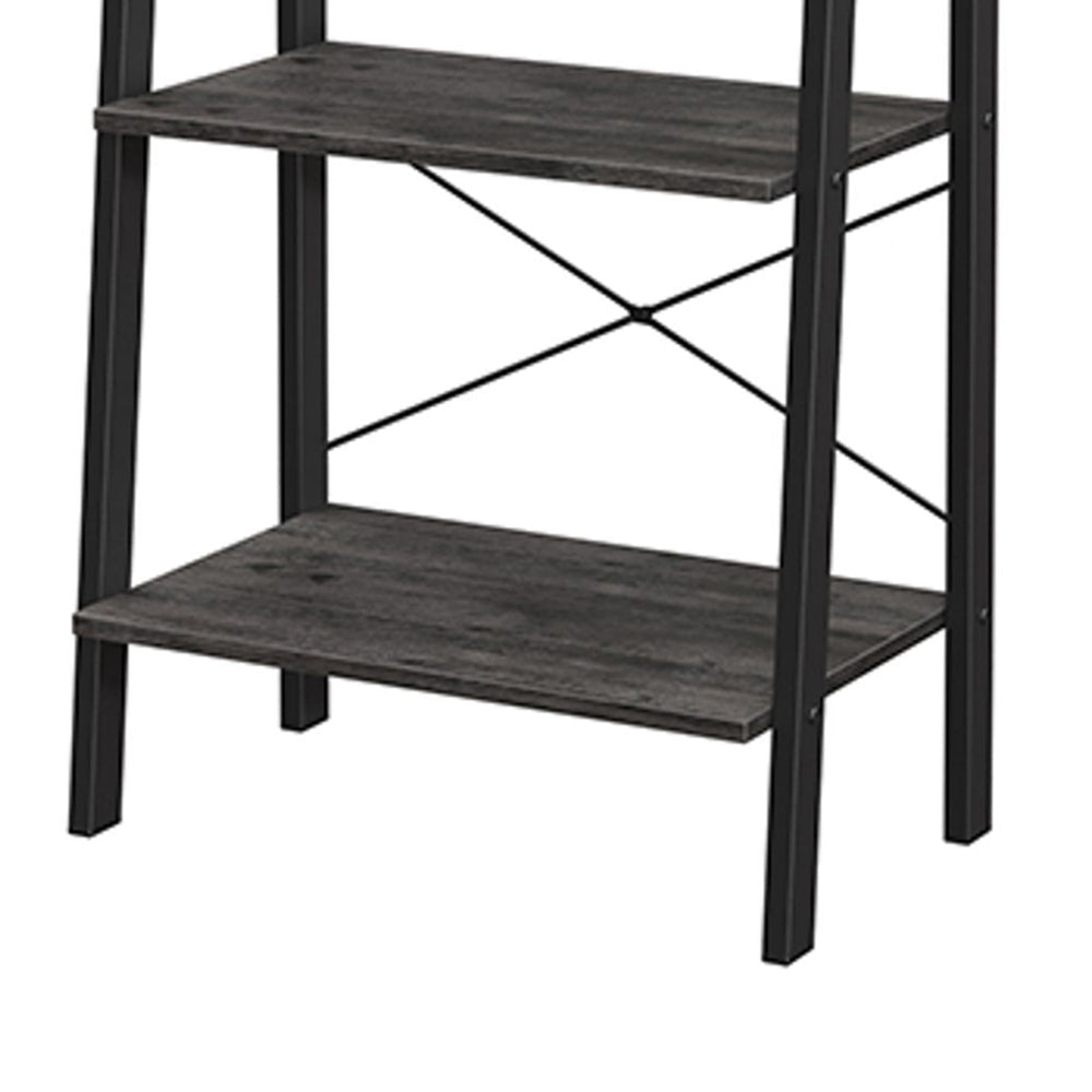 Javi 54 Inch Corner Ladder Shelf, 4 Tiers, X Shape Bars, Black Steel Finish By Casagear Home