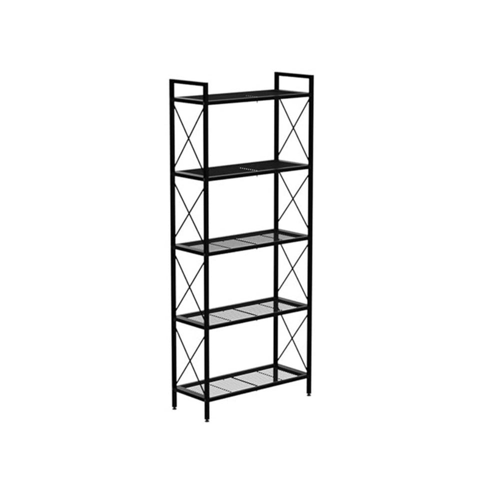 Juvi 57 Inch Storage Rack, 5 Shelves, Crossbar Sides, Dense Mesh, Black By Casagear Home