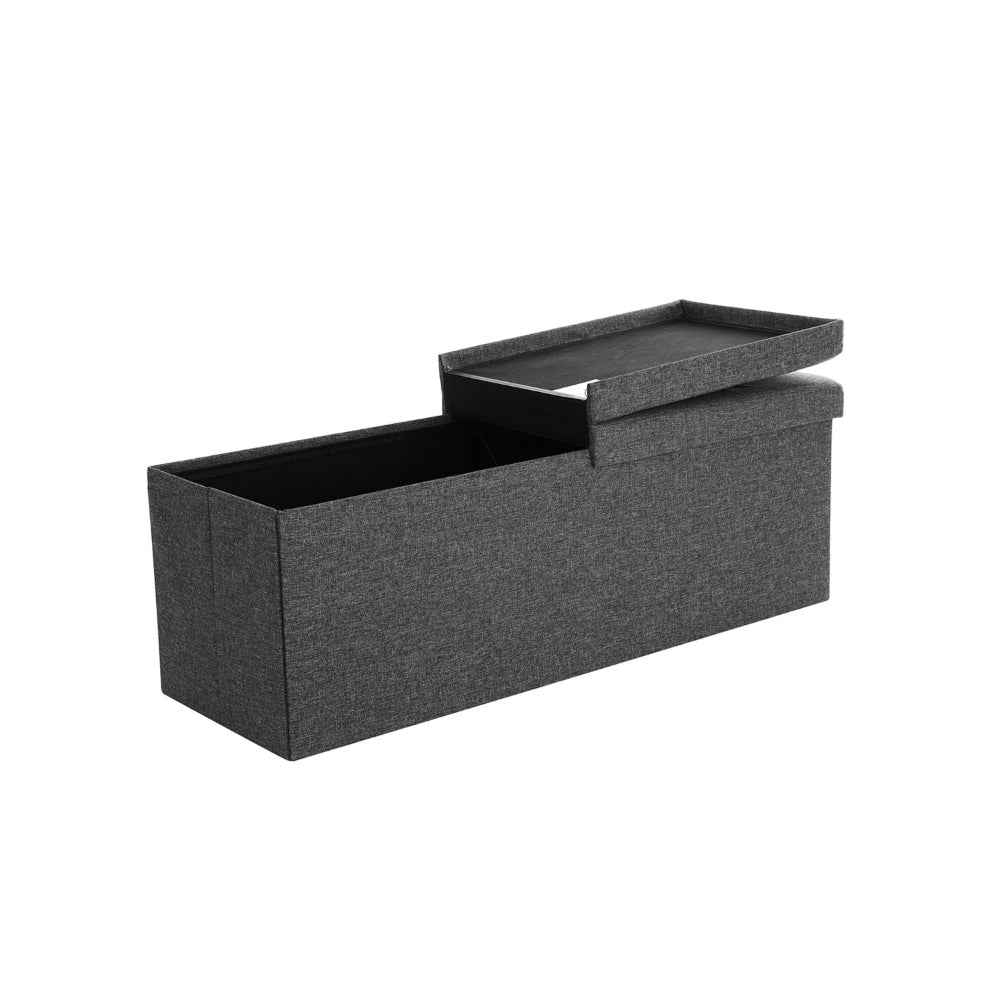 Zok 43 Inch Storage Ottoman Bench Channel Tufted Flip Hinge Lid Gray By Casagear Home BM316275